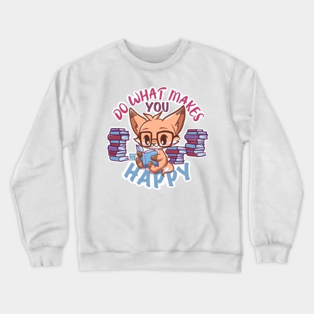 Cute Fox BOOKS reader Do What Makes You Happy Crewneck Sweatshirt by Kyumotea